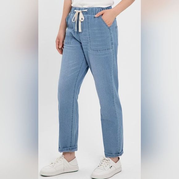 Womens NWT Lightwash Elastic Waist Drawstring Denim Jeans NWT Sz. 2 Lightweight - Picture 2 of 9
